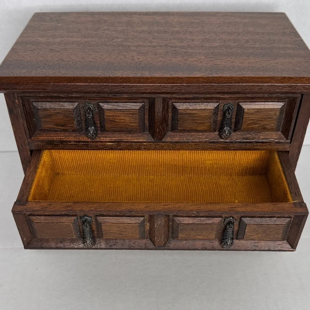 Vintage Mele Japan Vintage Wooden Musical Jewelry Box 3 Drawer Aprox 8